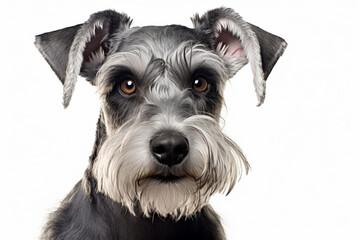 Miniature Schnauzerdog close-up portrait on a white background