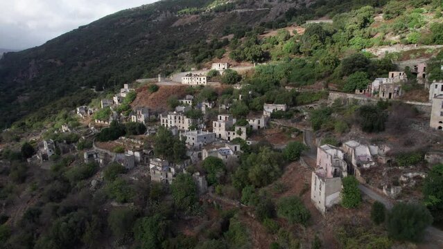 Desolate Perspectives: Soaring over the Ruins of the Ghost Town of Gairo Vecchio on the Island of Sardinia.