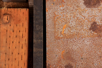 Abstract back ground of rusty metal block and wood