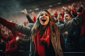fans cheer at a game, with beautiful woman