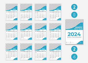 2024, calendar set, Week start Sunday, Simple vertical calendar design template. Corporate design planner template. Wall calendar in a minimalist style.
