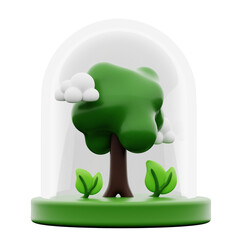 tree and plant forest inside clear glass dome for fresh air incubation ecology concept 3d icon illustration render design © mnaufal design