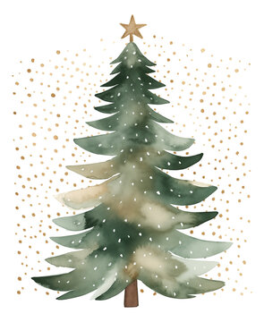 Watercolor minimal Christmas tree isolated.