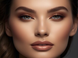 Fashion editorial Concept. Closeup portrait of stunning pretty woman with chiseled features. illuminated with dynamic composition and dramatic lighting. copy text space