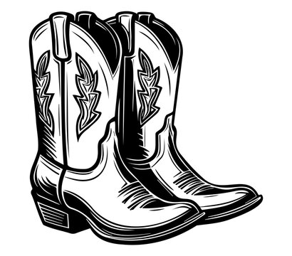 black and white cowboy boots clip art preview