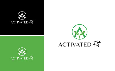 activated fit logo with letter A and leaf design vector template