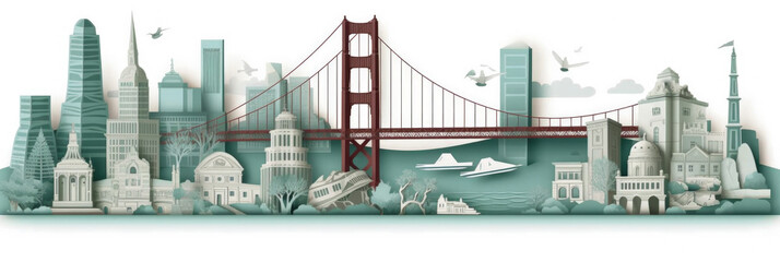 San Francisco city panorama, urban landscape. Business travel and travelling of landmarks. Illustration, web background. Buildings silhouette. United States