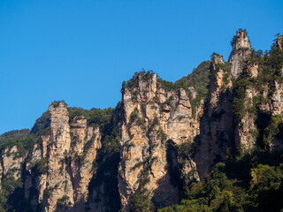 Fototapeta na wymiar Awesome view of natural quartz sandstone pillars of the Tianzi Mountains (Avatar Mountains) in the Zhangjiajie National Forest Park ( Wulingyuan), Hunan Province, China.