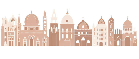 Fototapeta premium World Famous Landmarks Skyline Silhouette Style, Colorful, Cityscape, Travel and Tourist Attraction