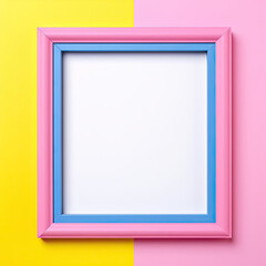 cute picture frame in pastel colors pink yellow blue template mockup