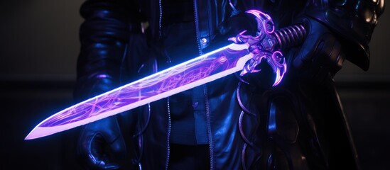 neon blue cyberpunk technology sword background wallpaper ai generated image