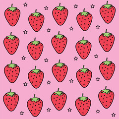Pastel pink background cute strawberry pattern with star