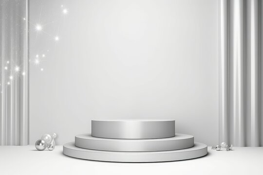 Silver podium color 3D background new year stage for product presentation minimal style 