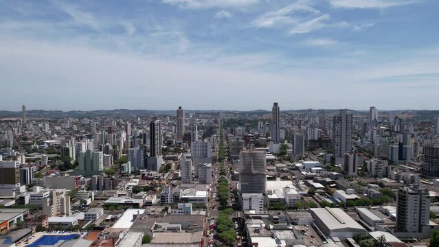 aerial takes of the center of chapec&oacute; santa catarina, passing by the cathedral santo antonio