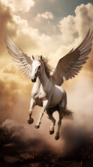 Pegasus From Greek Mythology, Realistic Pegasus Flying in the Sky