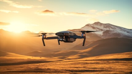 mavic 3 drone soaring above grover's prairie at sunset - colorado, usa, november 22, 2021