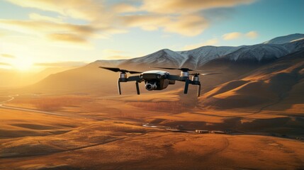 mavic 3 drone soaring above grover's prairie at sunset - colorado, usa, november 22, 2021 - obrazy, fototapety, plakaty