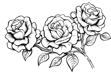 Rose flowers on white background, illustration. Coloring page. Generative AI