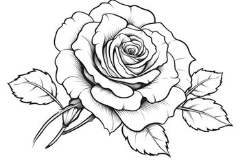 Rose flowers on white background, illustration. Coloring page. Generative AI