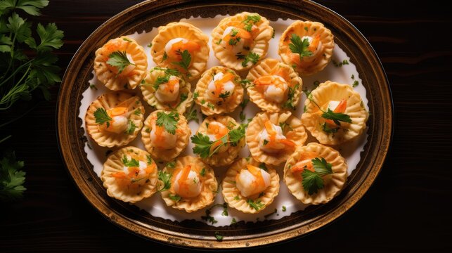 Shrimps in mini cupcakes, catering snack, finger food