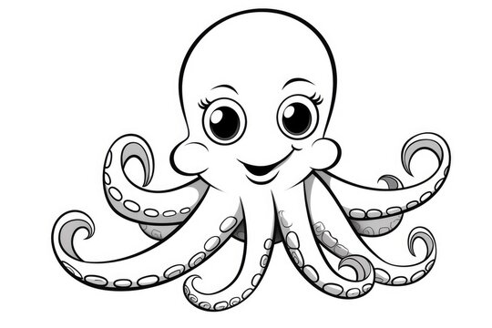 Octopus on white background, illustration. Coloring page. Generative AI