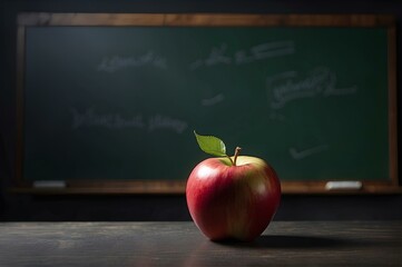 School theme photo with an apple in front of a blackboard