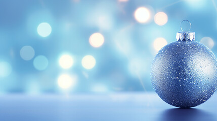 Blue Christmas Background with Defocused Lights, Creating a Tranquil Ambiance
