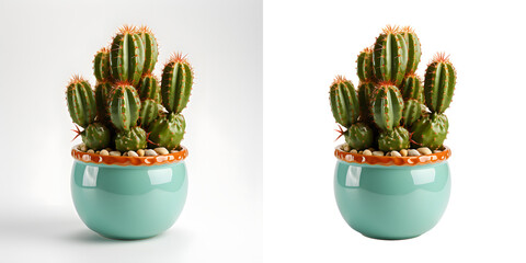 Cute and Stylish 3D Cactus Plant in Pot for Trendy Interior Decor. Realistic Green Succulent on a White Background, Minimalistic Botanical Ornament for Modern Home decoration.