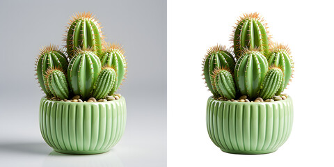 Cute and Stylish 3D Cactus Plant in Pot for Trendy Interior Decor. Realistic Green Succulent on a White Background, Minimalistic Botanical Ornament for Modern Home decoration.