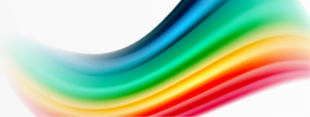 Rainbow color silk blurred wavy line background on white, luxuriously vibrant visually captivating backdrop. Stunning blend of colors reminiscent of rainbow, silky and gracefully blurred wavy pattern