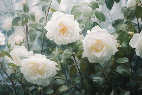 Picture of white roses bush are elegant, pure, gentle