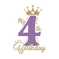 My 4th birthday typography t-shirt design for girls baby