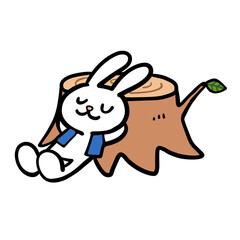 切り株で休むウサギのイラスト