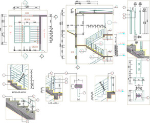 Vector sketch illustration of stair structure construction design with detailed depiction