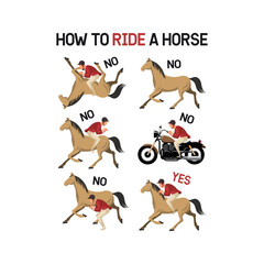 How To Ride A Horse, Funny Horse Design For Kids T-Shirt And Other Merchandise, Cartoon Horse Vector Illustration