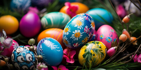 Fototapeta na wymiar easter eggs in a basket ,Festive Easter Egg Ornament In Isolation On White Backgroundkeeping The Tradition Alive ,A collection of easter eggs with the word poop on the front generative ai 