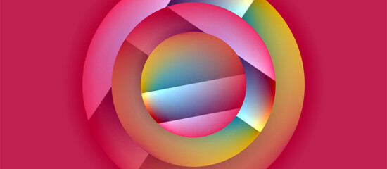 Fototapeta premium Glossy metal glowing circles geometric background. Minimal abstract composition. Vector illustration For Wallpaper, Banner, Background, Card, Book Illustration, landing page