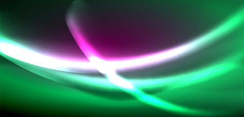 Dynamic waves in ethereal glow of neon lights. Concept merges fluidity of motion with vibrant allure of neon, crafting entrancing backdrop that embodies both vitality and futuristic sophistication
