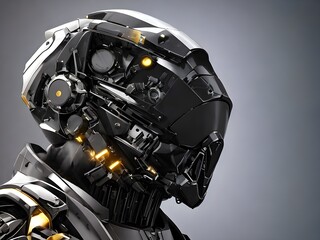 Futuristic military robot on gray background. Generative AI