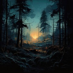 Whispers of Twilight: Exploring the Enigmatic Forest at Dusk, Where Shadows Dance and Nature Unveils Its Silent Secrets.