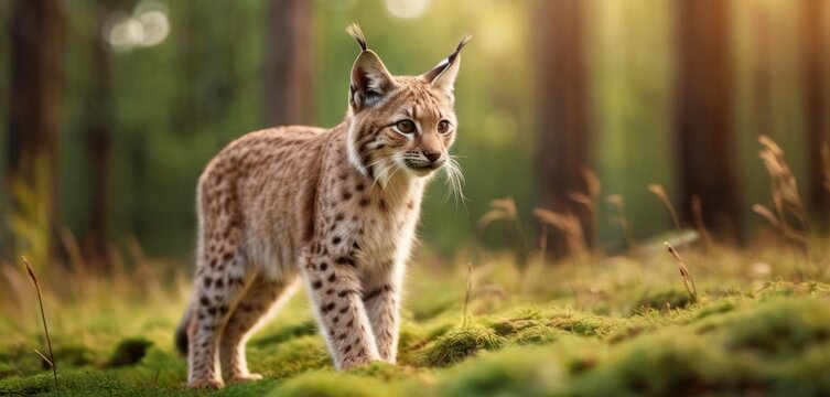 a close up of a cat in a field of grass with trees in the background and sunlight shining on the cat's head and neck, with long hair in the foreground.