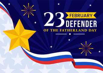 Defender of the Fatherland Day Vector Illustration on 23 February with Russian Flag and Star in National Holiday of Russia Flat Cartoon Background