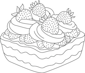 Hand-drawn illustration of strawberry bread coloring page for kids and adults. Food and drink colouring book	