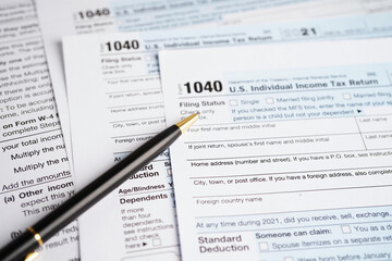Tax form 1040 U.S. Individual Income Tax Return, business finance concept.