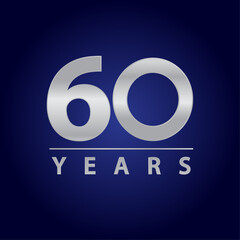 60 years for celebration events, anniversary, commemorative date. silver sixty years logo badge
