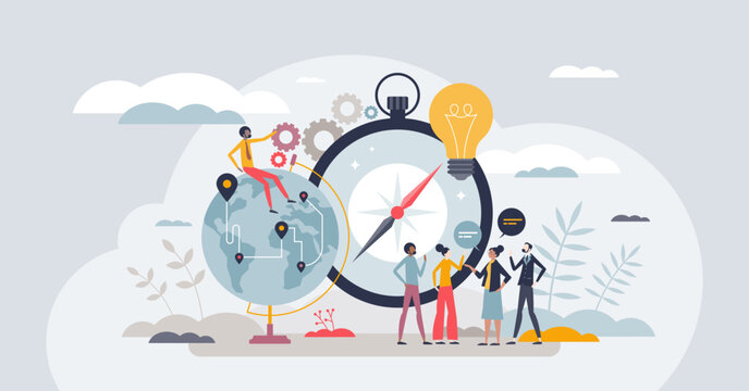 Teamwork and collaboration for effective business growth tiny person concept. Partnership, unity and work colleagues support for global trade improvement and job management vector illustration.