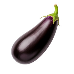 fresh organic eggplant cut in half sliced with leaves isolated on white background with clipping path