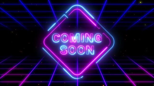 coming soon neon text animated text coming soon with galaxy space theme neon grid lettering 4k background