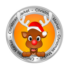 Christmas Market button with reindeer - 3D illustration - 685480599