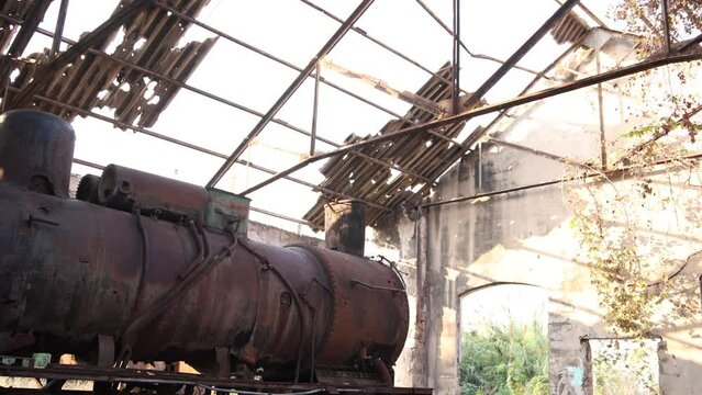 rusty old train in abandoned train station of orient express in Tripoli, Northern Lebanon